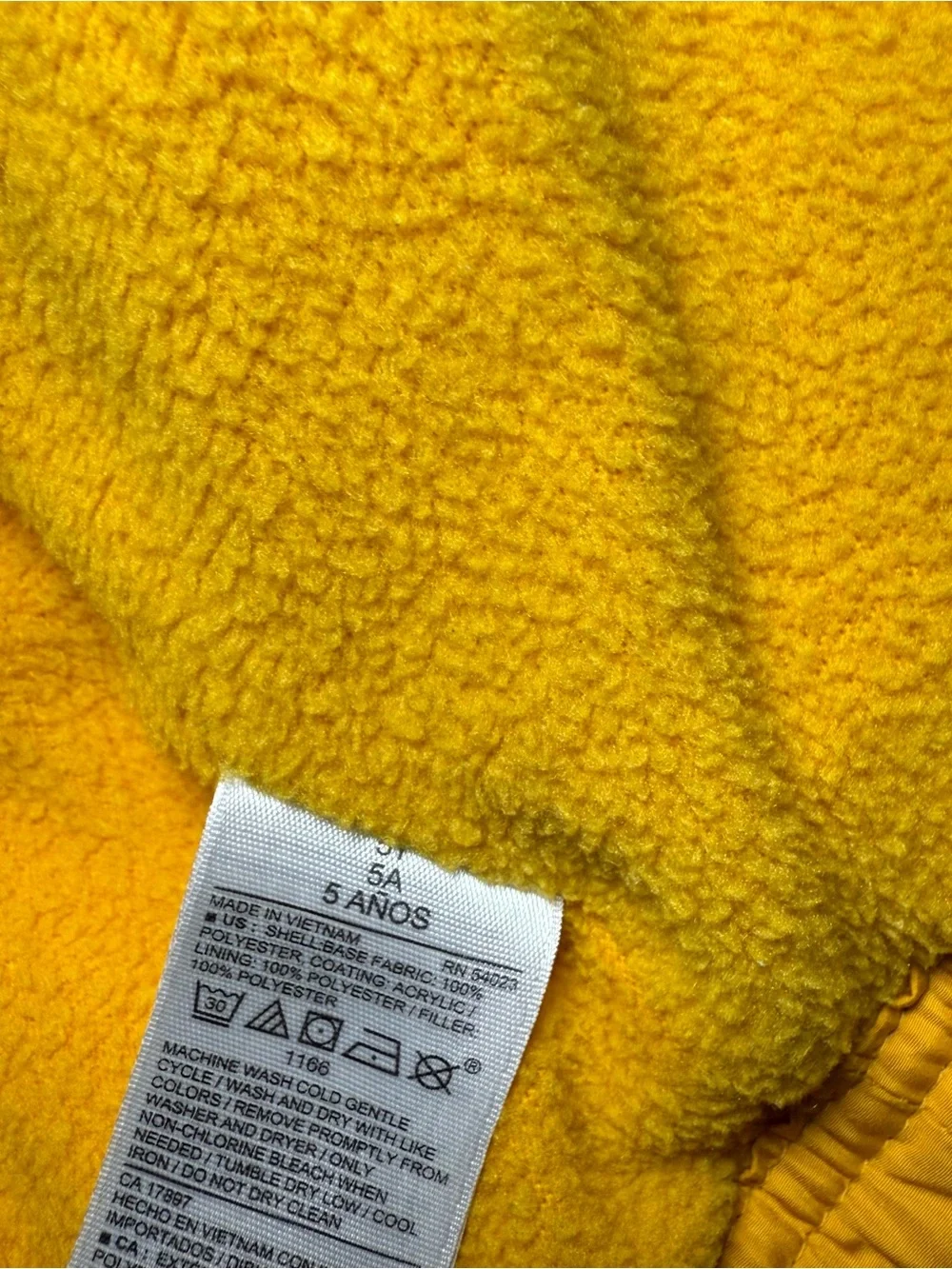 Old Navy 5T Toddler Yellow Puffer Coat Hooded Warm Fleece Lined Jacket